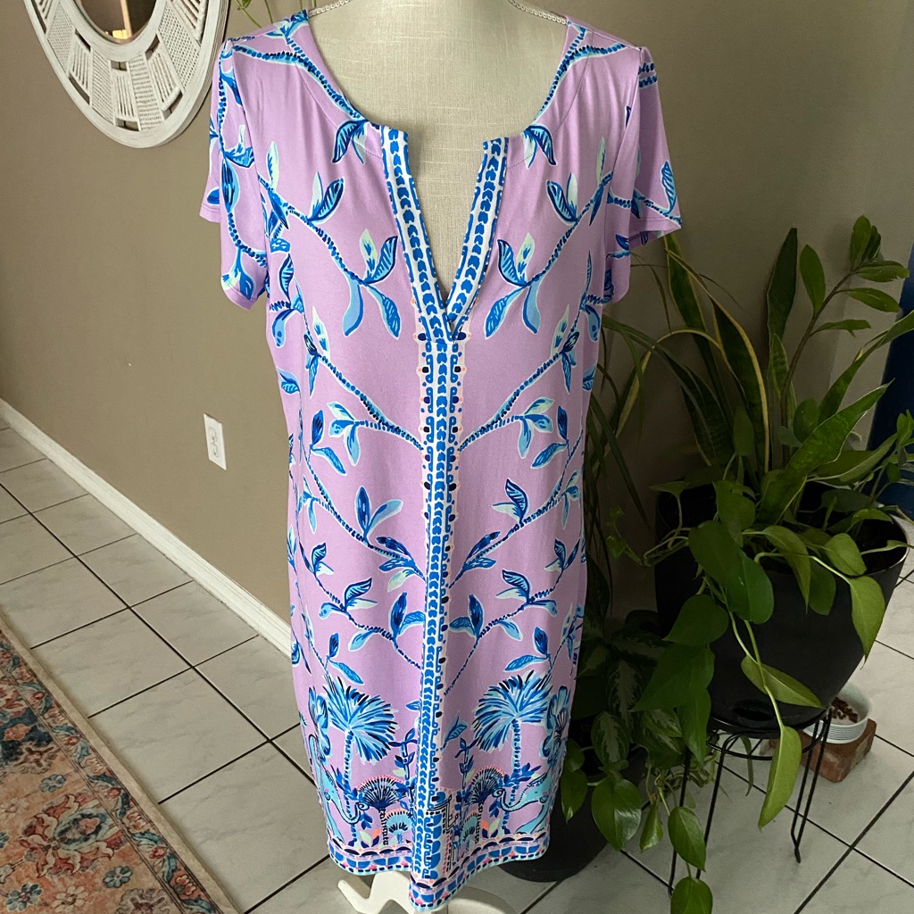 Nwot Lilly Pulitzer Xl Dress Short Sleeve Knit V-Neck Elephant Jungle Print